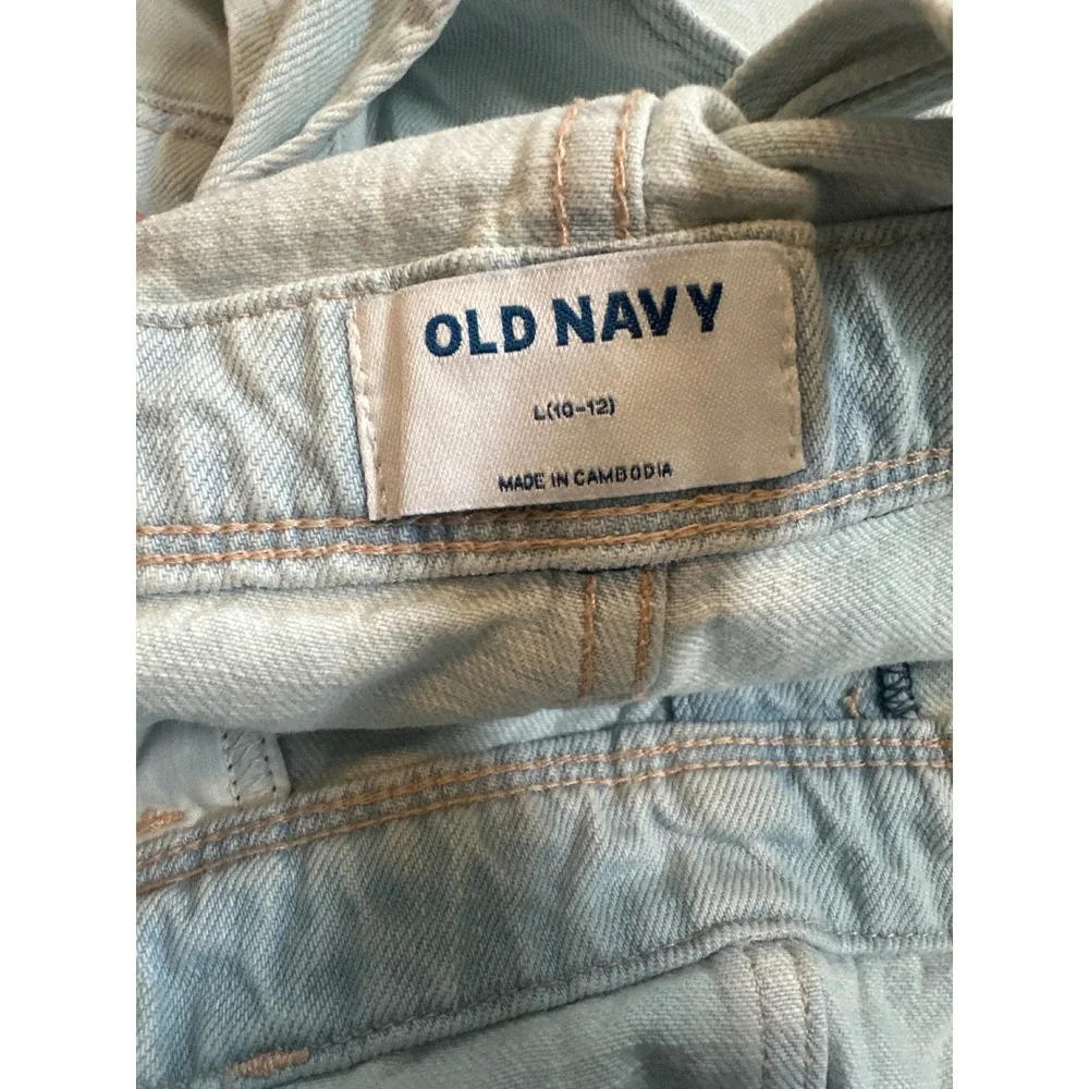 Old Navy‎ Girls Light Wash Denim Shortalls Bib Overalls Size L 10-12 Frayed Hem